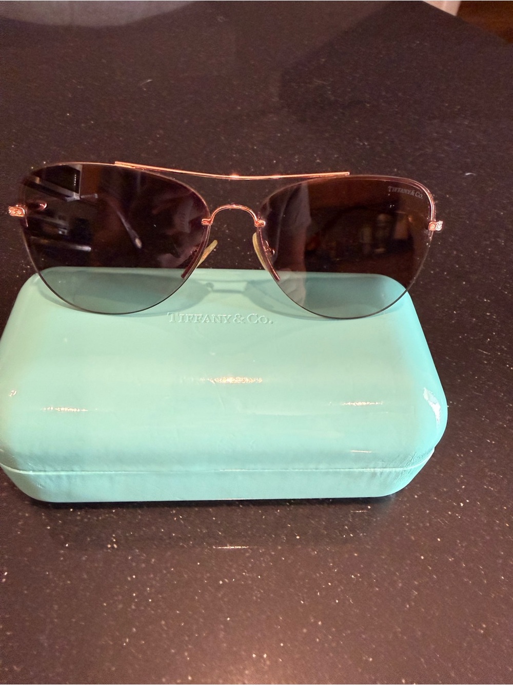 Tiffany & Co. Rose Gold Aviator Sunglasses with Black Lenses